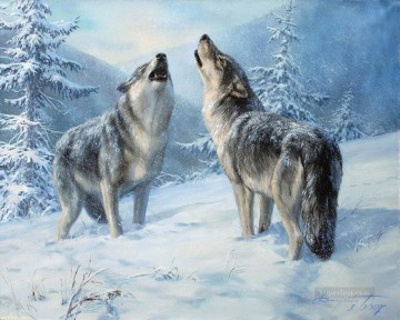 loups hurlants Peinture à l'huile